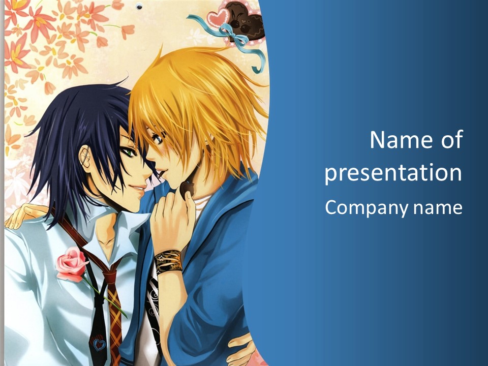 A Couple Of Anime Characters Kissing In Front Of A Blue Background PowerPoint Template