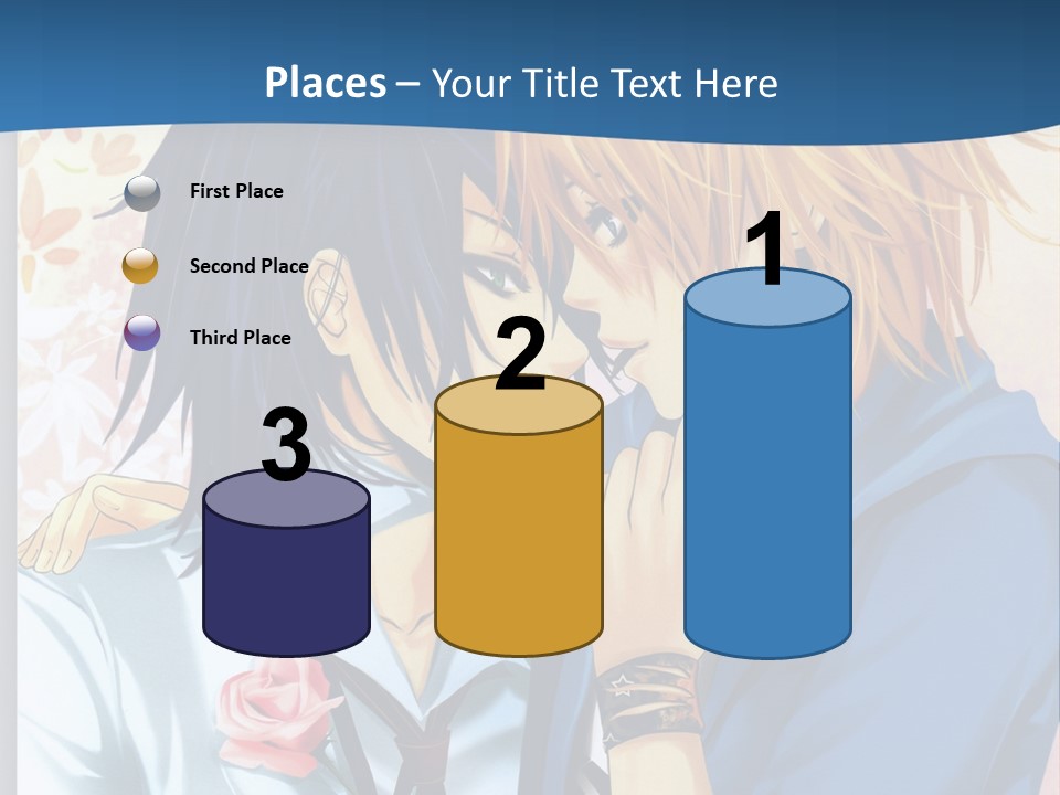A Couple Of Anime Characters Kissing In Front Of A Blue Background PowerPoint Template