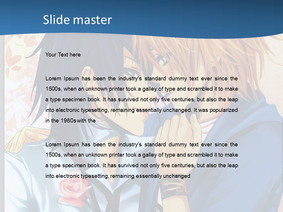 A Couple Of Anime Characters Kissing In Front Of A Blue Background PowerPoint Template