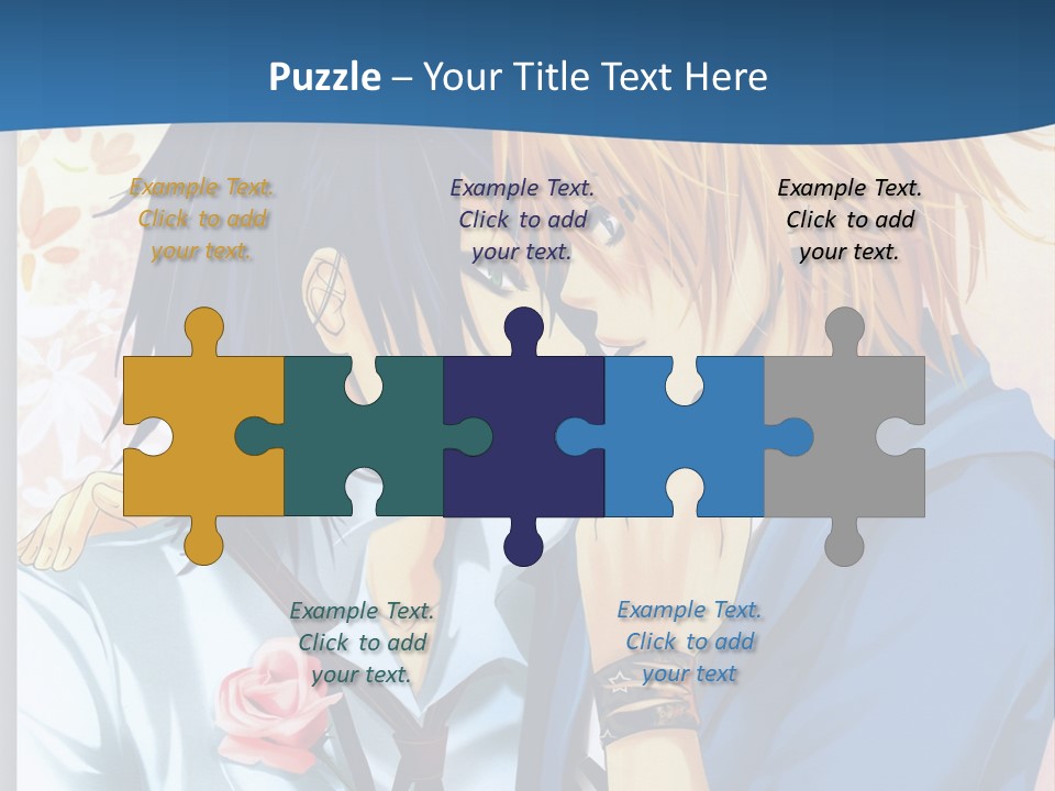 A Couple Of Anime Characters Kissing In Front Of A Blue Background PowerPoint Template