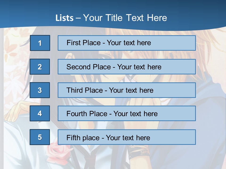 A Couple Of Anime Characters Kissing In Front Of A Blue Background PowerPoint Template