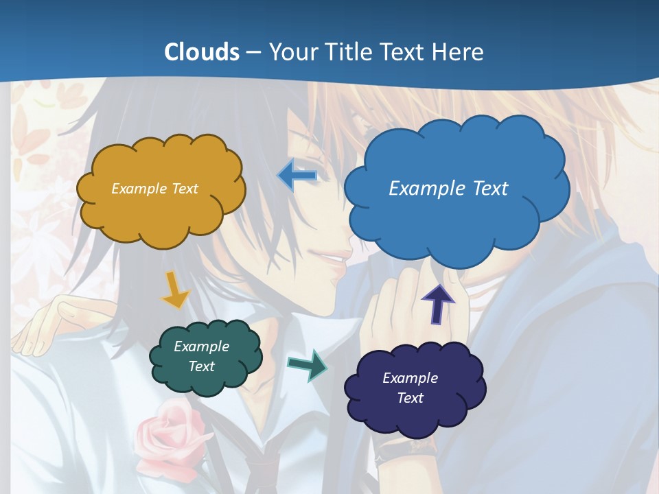 A Couple Of Anime Characters Kissing In Front Of A Blue Background PowerPoint Template