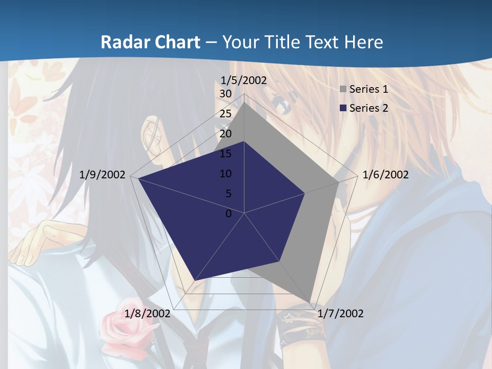 A Couple Of Anime Characters Kissing In Front Of A Blue Background PowerPoint Template