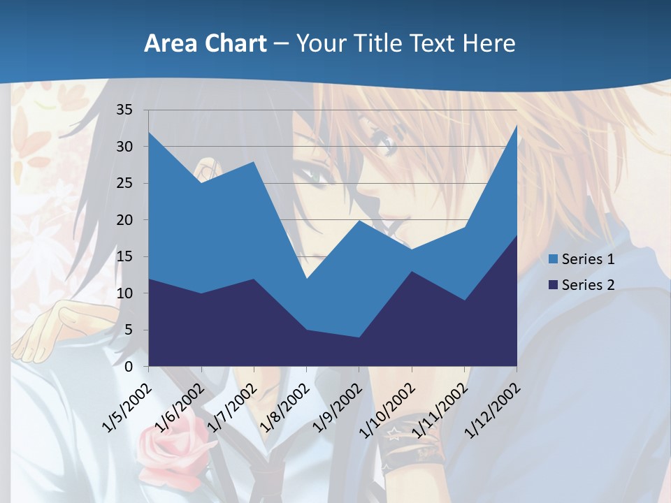 A Couple Of Anime Characters Kissing In Front Of A Blue Background PowerPoint Template