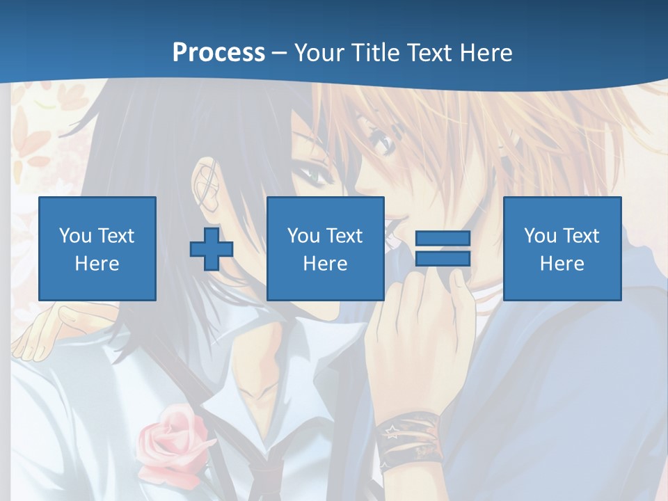 A Couple Of Anime Characters Kissing In Front Of A Blue Background PowerPoint Template
