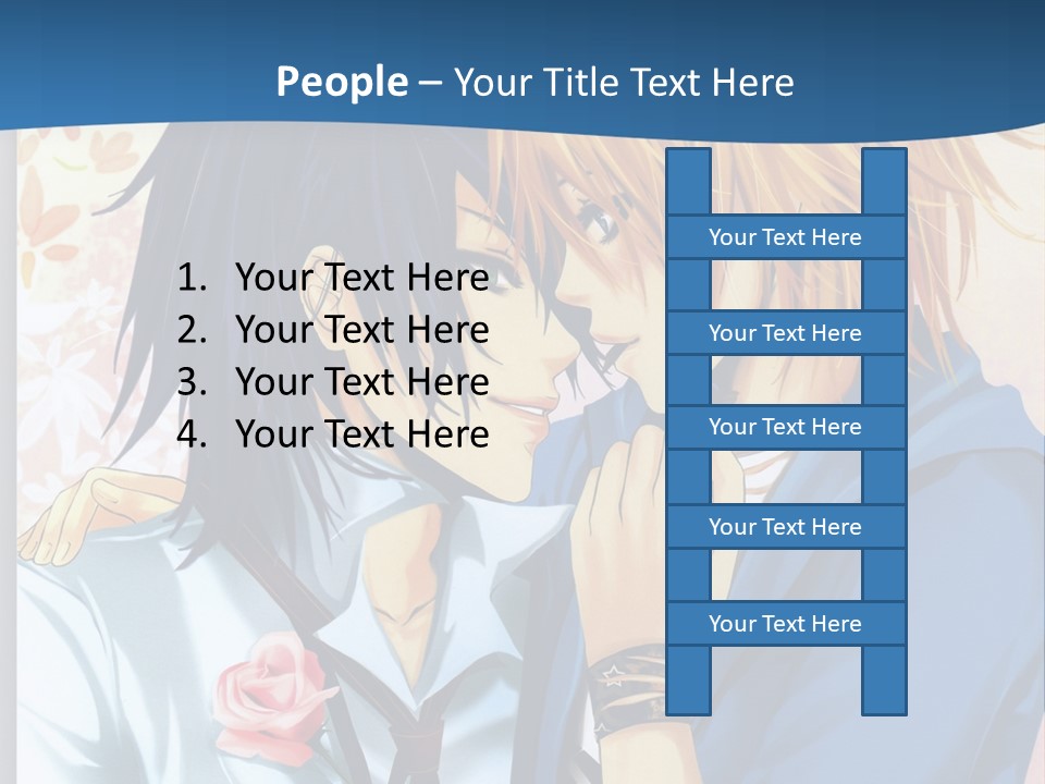 A Couple Of Anime Characters Kissing In Front Of A Blue Background PowerPoint Template