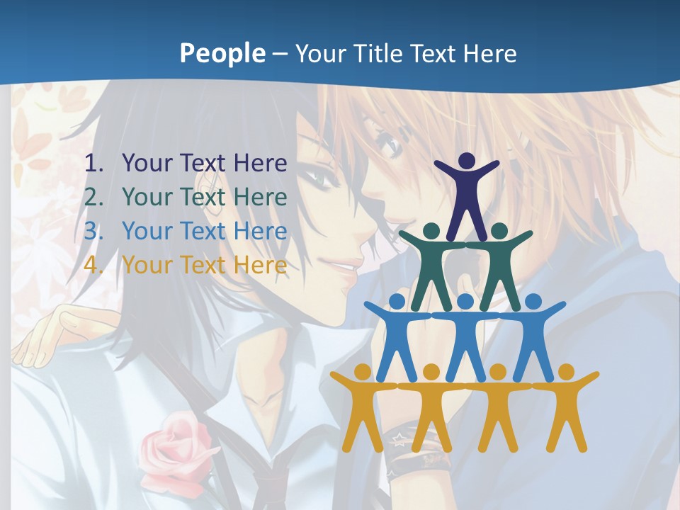 A Couple Of Anime Characters Kissing In Front Of A Blue Background PowerPoint Template