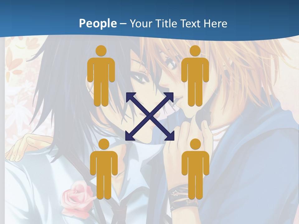 A Couple Of Anime Characters Kissing In Front Of A Blue Background PowerPoint Template