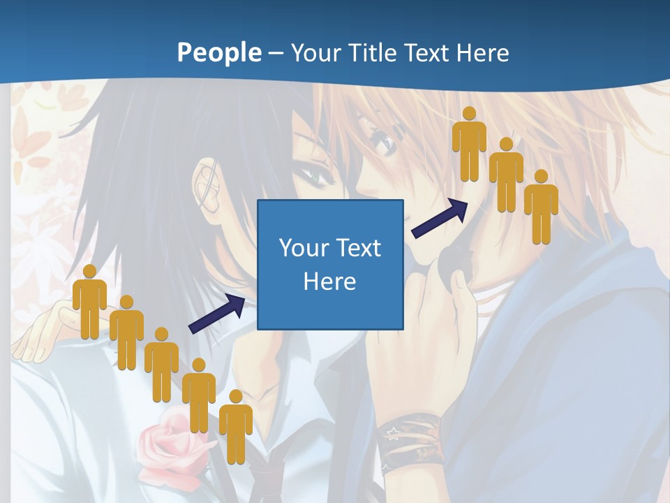 A Couple Of Anime Characters Kissing In Front Of A Blue Background PowerPoint Template