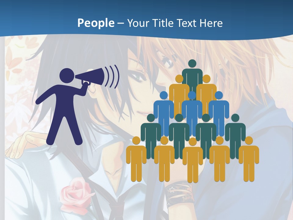 A Couple Of Anime Characters Kissing In Front Of A Blue Background PowerPoint Template