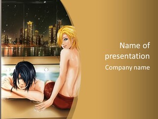 A Man And Woman In A Bathtub With City Lights In The Background PowerPoint Template