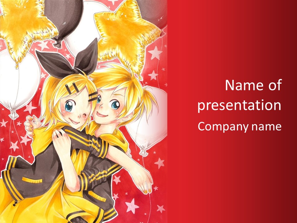 A Couple Of Anime Characters Hugging In Front Of A Red Background PowerPoint Template