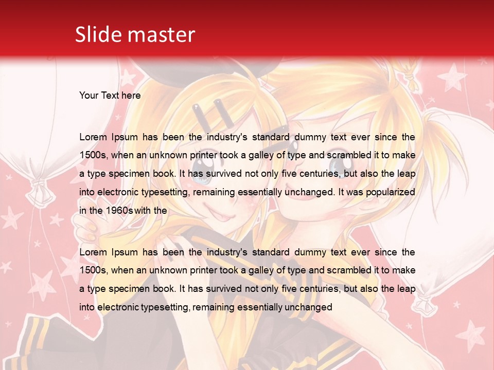 A Couple Of Anime Characters Hugging In Front Of A Red Background PowerPoint Template