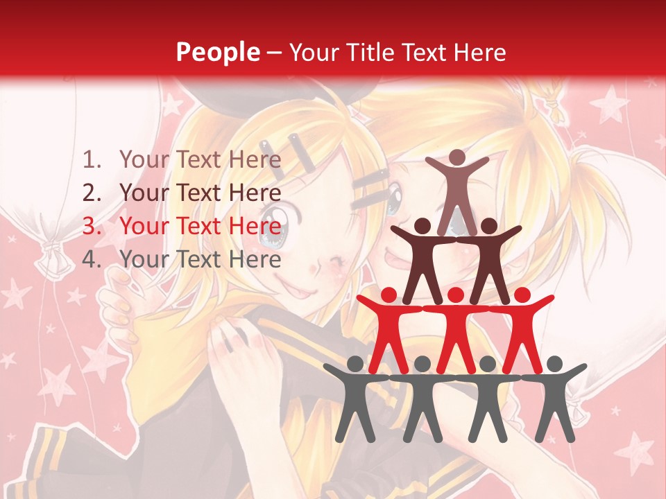 A Couple Of Anime Characters Hugging In Front Of A Red Background PowerPoint Template