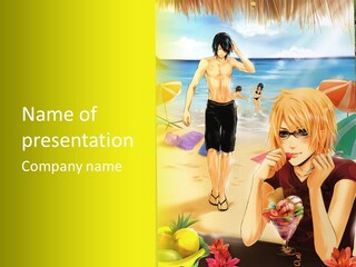 A Woman Sitting On A Beach Next To A Man PowerPoint Template