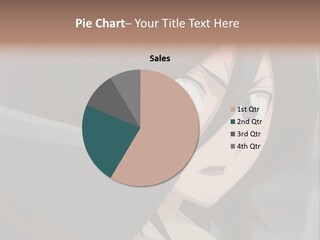 A Woman With Black Hair And Blue Eyes Is Looking At The Camera PowerPoint Template