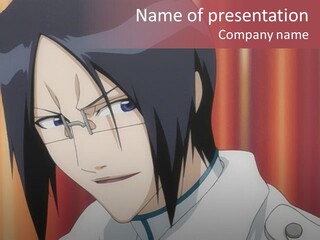 A Man With Black Hair And Glasses In Front Of A Curtain PowerPoint Template