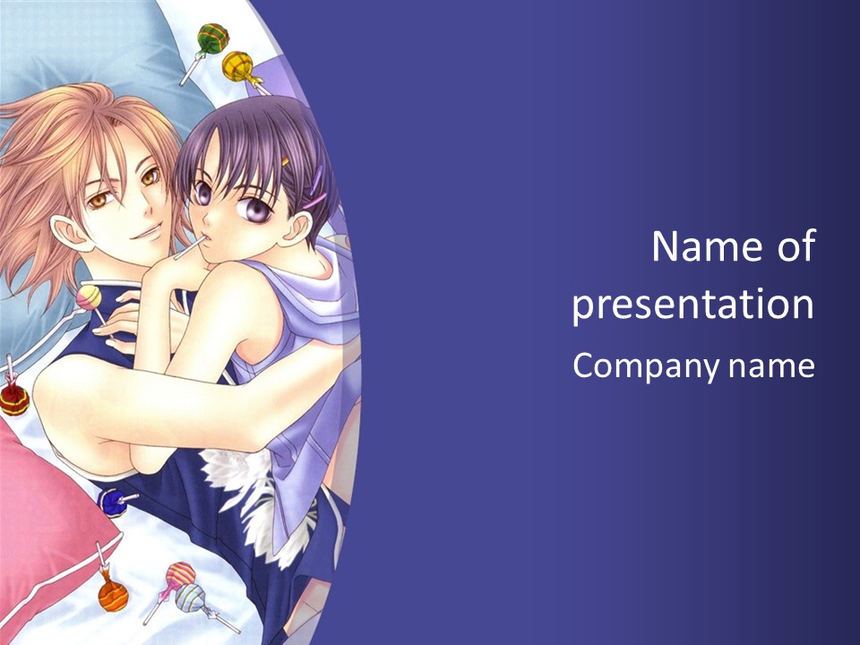 A Couple Of Anime Characters Hugging On A Blue Background PowerPoint Template