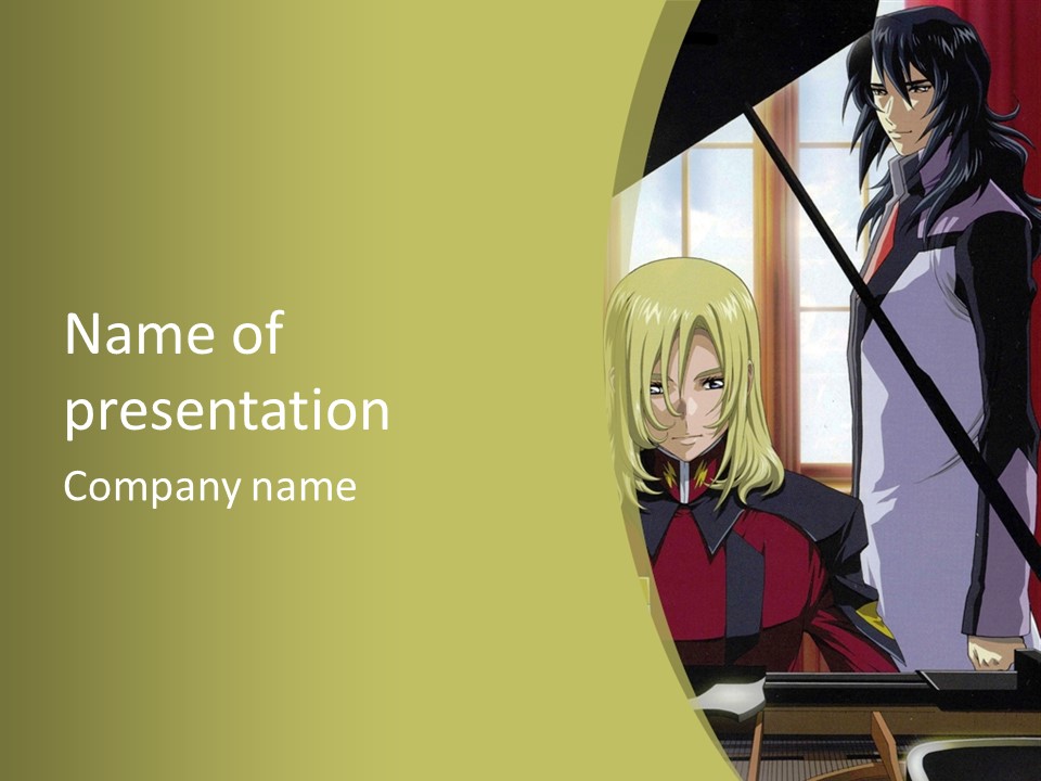 A Couple Of Anime Characters Standing Next To Each Other PowerPoint Template