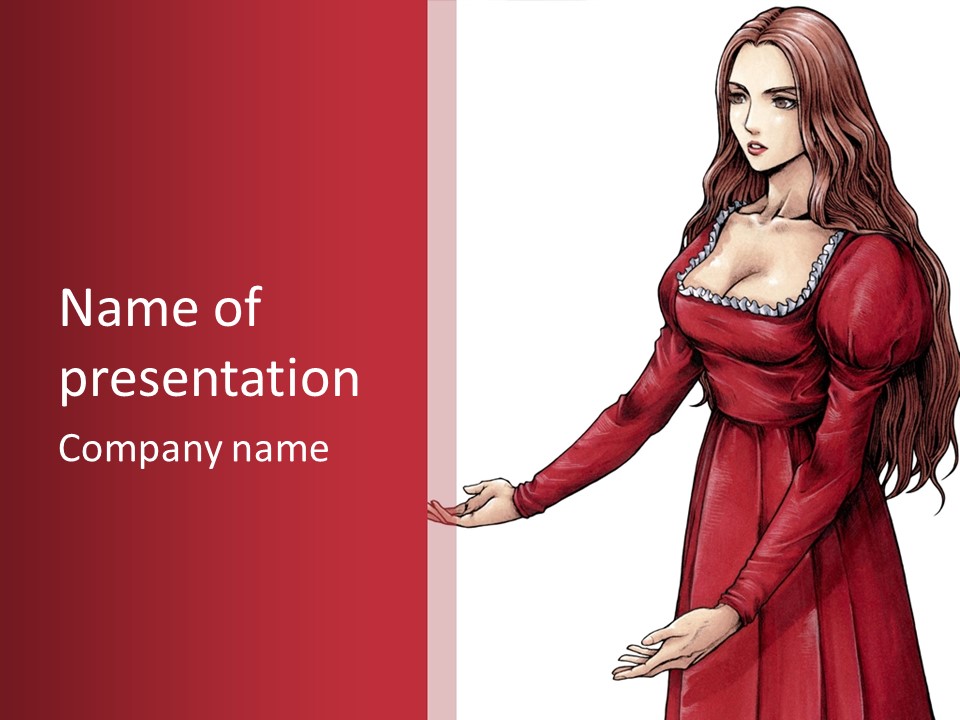 A Woman In A Red Dress With Her Hands Out PowerPoint Template