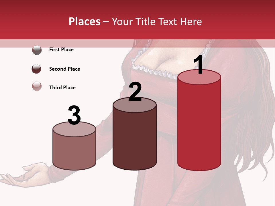 A Woman In A Red Dress With Her Hands Out PowerPoint Template