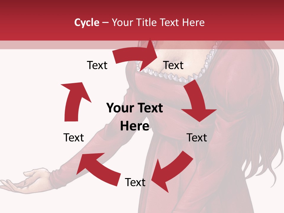 A Woman In A Red Dress With Her Hands Out PowerPoint Template