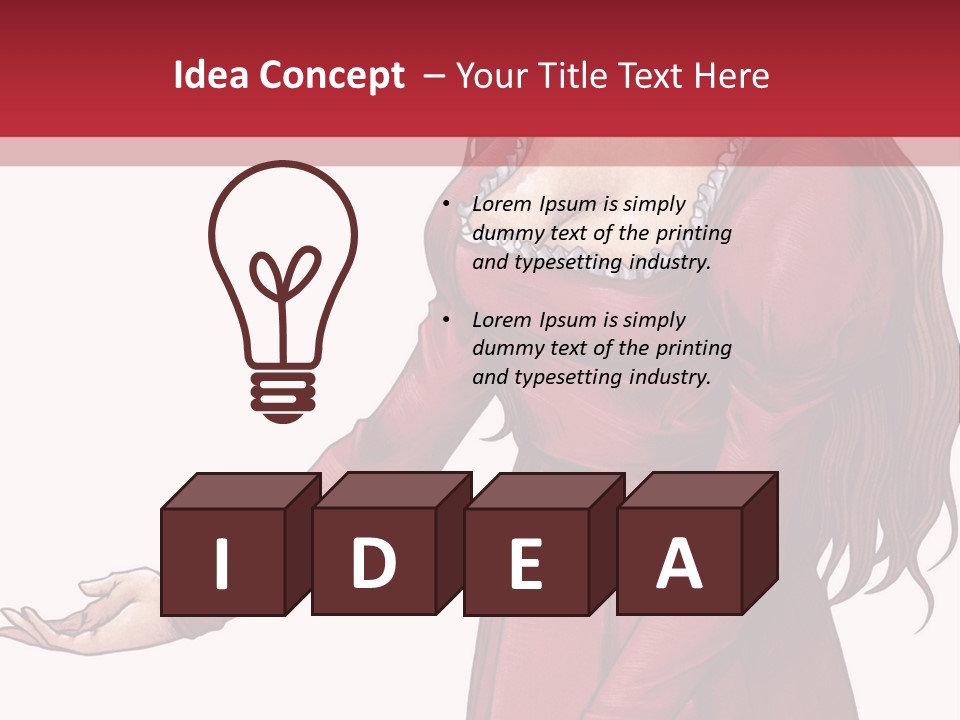 A Woman In A Red Dress With Her Hands Out PowerPoint Template
