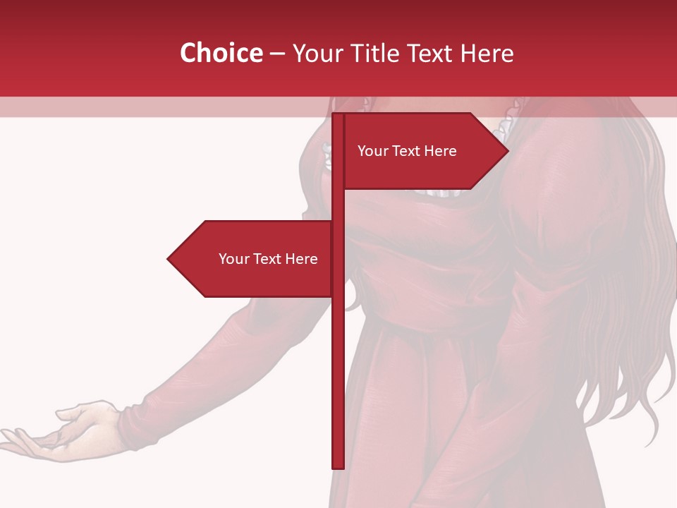 A Woman In A Red Dress With Her Hands Out PowerPoint Template