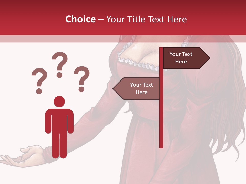 A Woman In A Red Dress With Her Hands Out PowerPoint Template