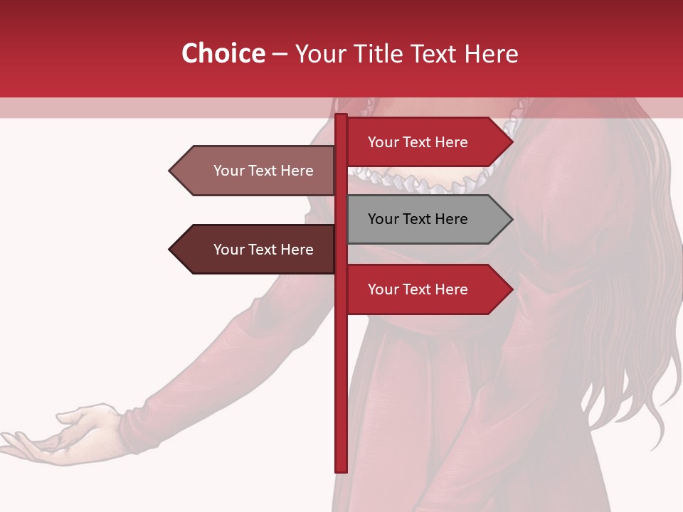 A Woman In A Red Dress With Her Hands Out PowerPoint Template