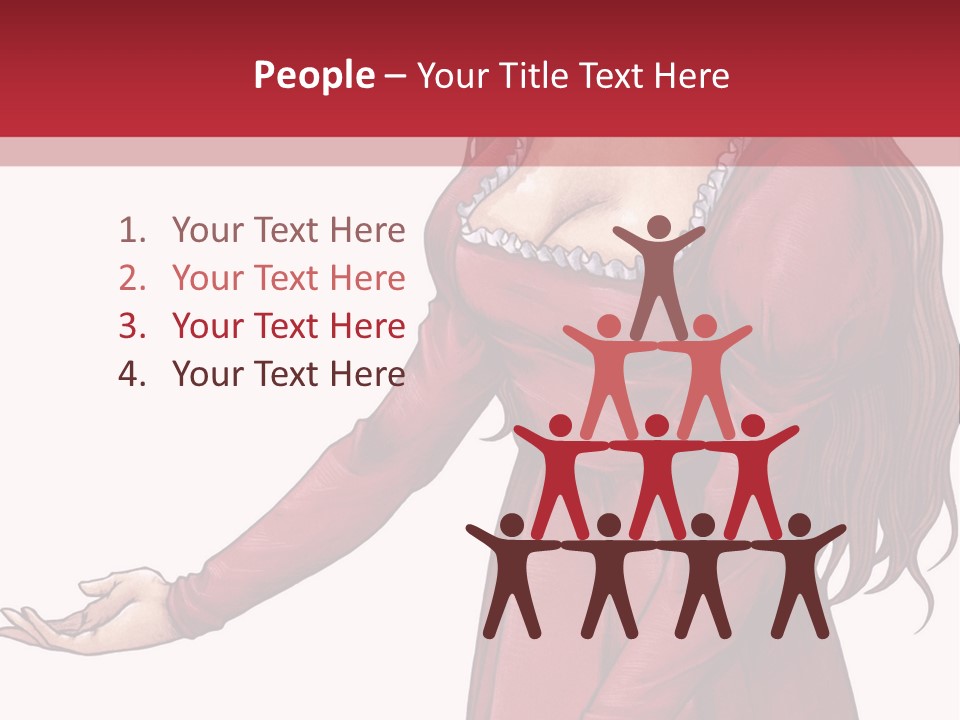 A Woman In A Red Dress With Her Hands Out PowerPoint Template