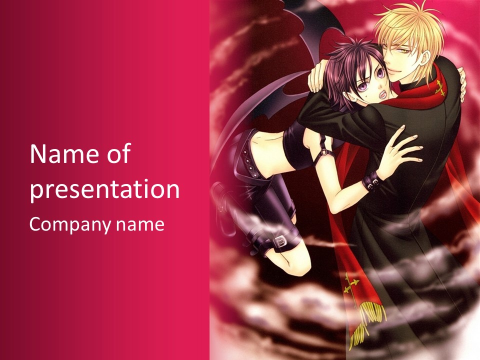 A Couple Of Anime Characters Hugging In Front Of A Pink Background PowerPoint Template