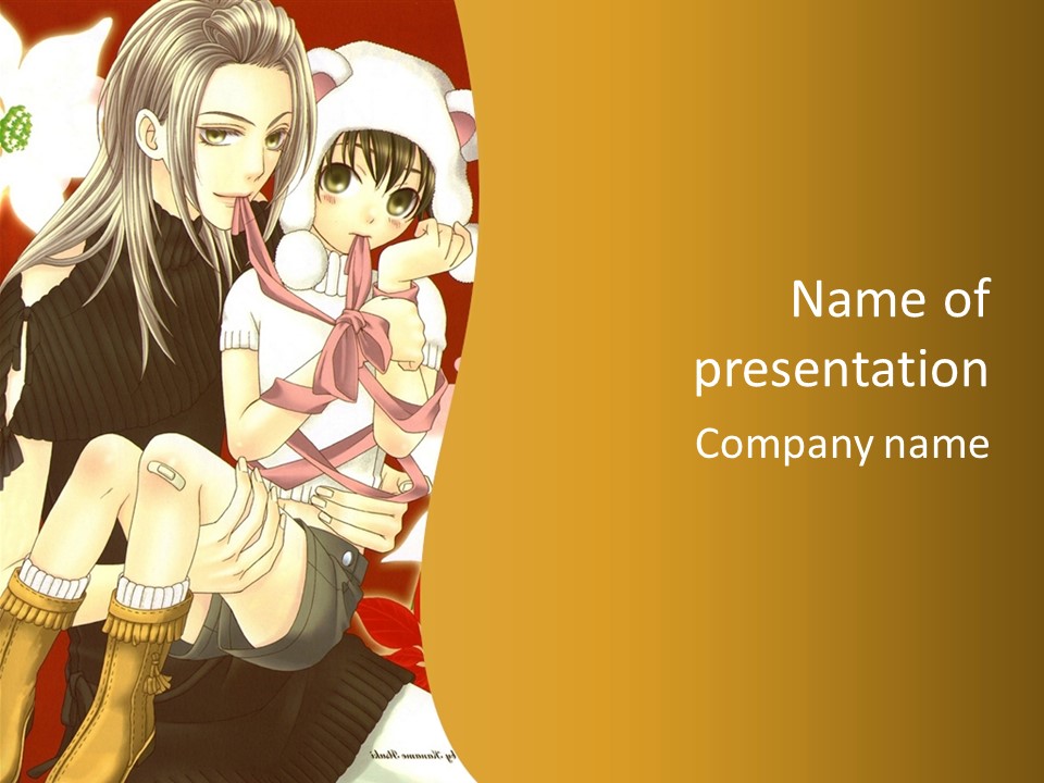 A Couple Of Anime Characters Sitting Next To Each Other PowerPoint Template