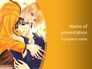 A Man And Woman Hugging In Front Of A Yellow Background PowerPoint Template