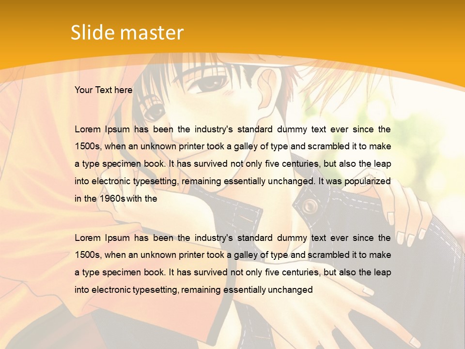 A Man And Woman Hugging In Front Of A Yellow Background PowerPoint Template