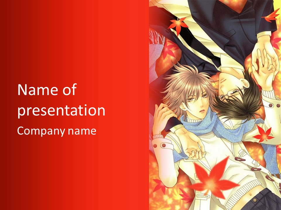 A Couple Of Anime Characters In Front Of A Red Background PowerPoint Template