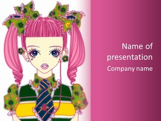 A Girl With Pink Hair Wearing A Green And Yellow Dress PowerPoint Template