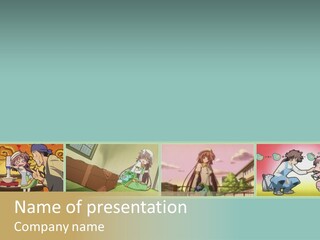 A Group Of Anime Characters With A Blue Background PowerPoint Template