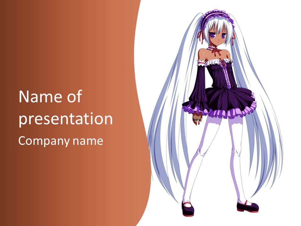 A Girl In A Purple Dress With Long White Hair PowerPoint Template