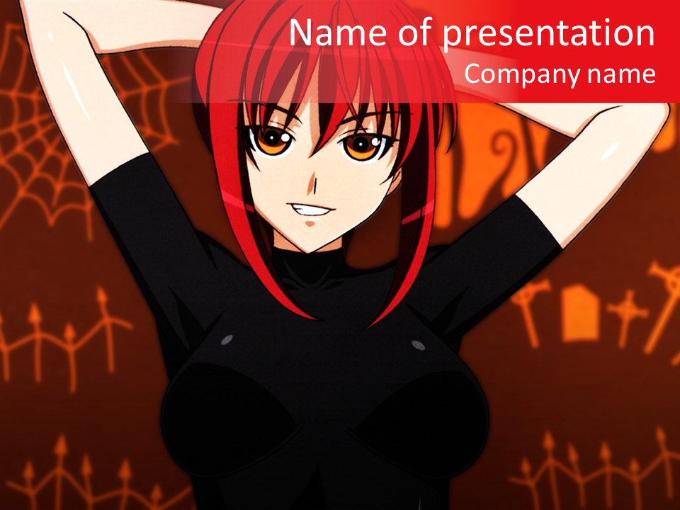 A Woman With Red Hair Is Holding Her Hands Behind Her Head PowerPoint Template