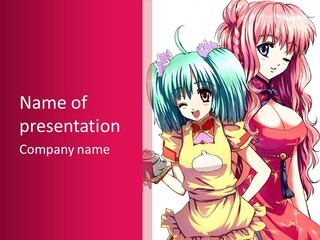 Two Anime Girls Standing Next To Each Other PowerPoint Template