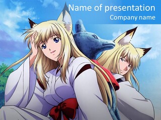 A Couple Of Anime Girls Sitting Next To Each Other PowerPoint Template