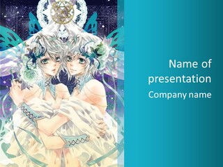 A Couple Of Anime Characters Hugging In Front Of A Blue Background PowerPoint Template