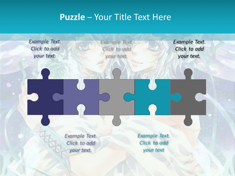 A Couple Of Anime Characters Hugging In Front Of A Blue Background PowerPoint Template