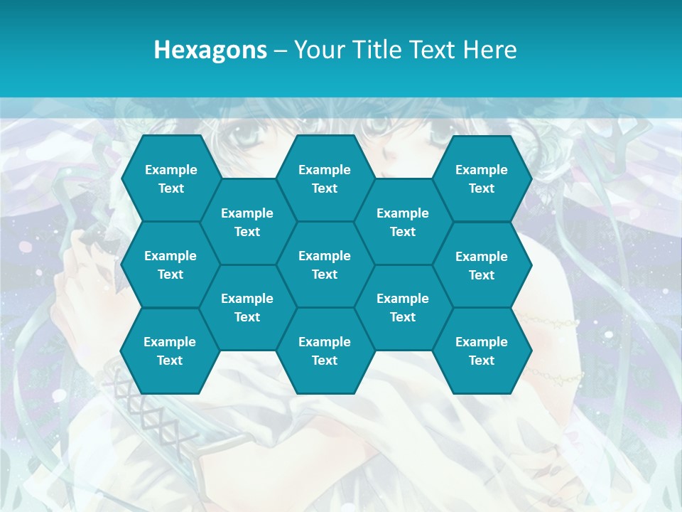 A Couple Of Anime Characters Hugging In Front Of A Blue Background PowerPoint Template