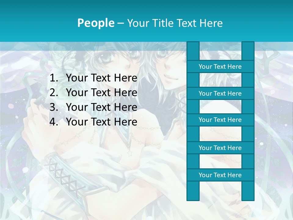 A Couple Of Anime Characters Hugging In Front Of A Blue Background PowerPoint Template