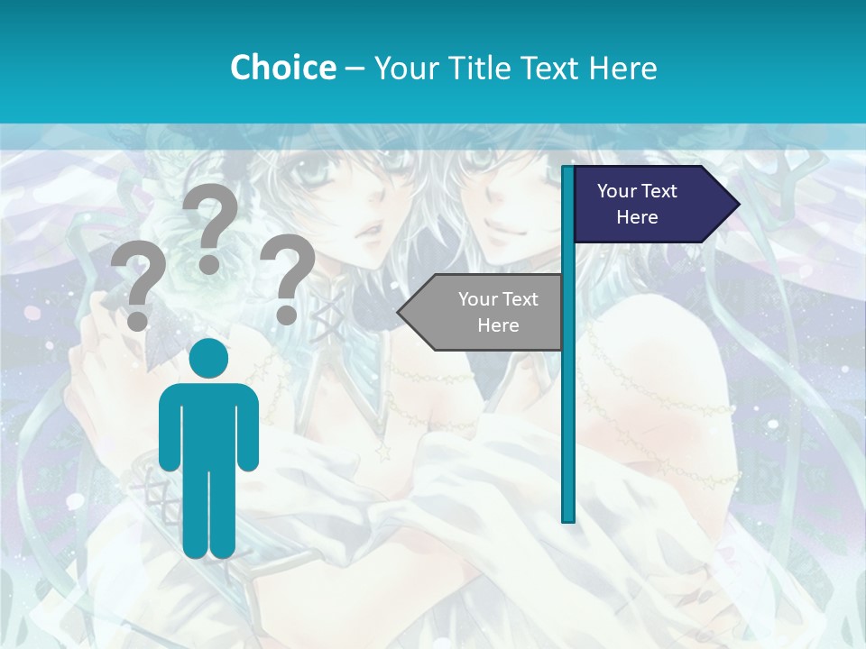 A Couple Of Anime Characters Hugging In Front Of A Blue Background PowerPoint Template