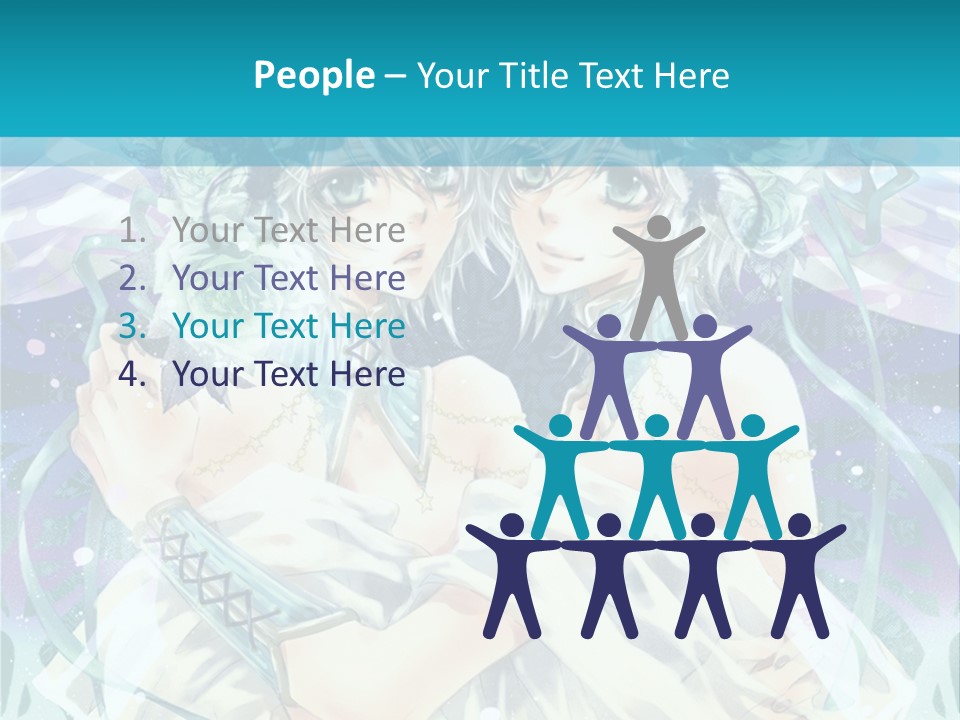 A Couple Of Anime Characters Hugging In Front Of A Blue Background PowerPoint Template