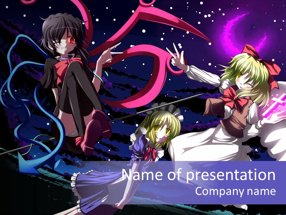 A Group Of Anime Girls In Front Of A Purple Background PowerPoint Template