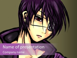 A Anime Character With Purple Hair And Glasses PowerPoint Template